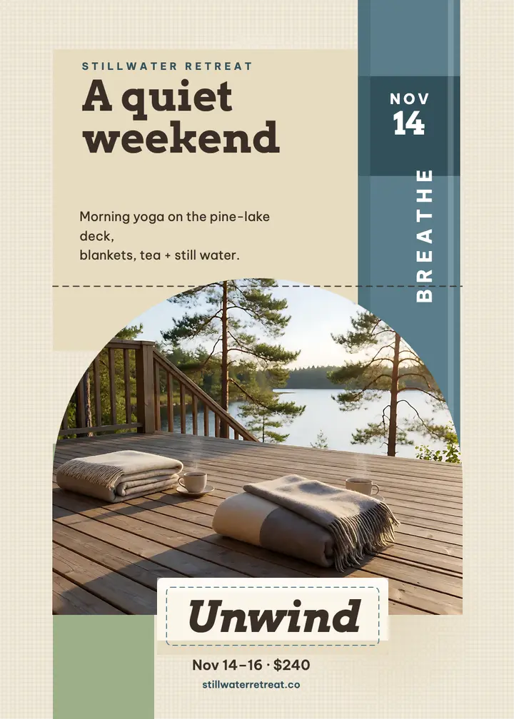Stillwater weekend retreat linen invitation: retreat invitation template