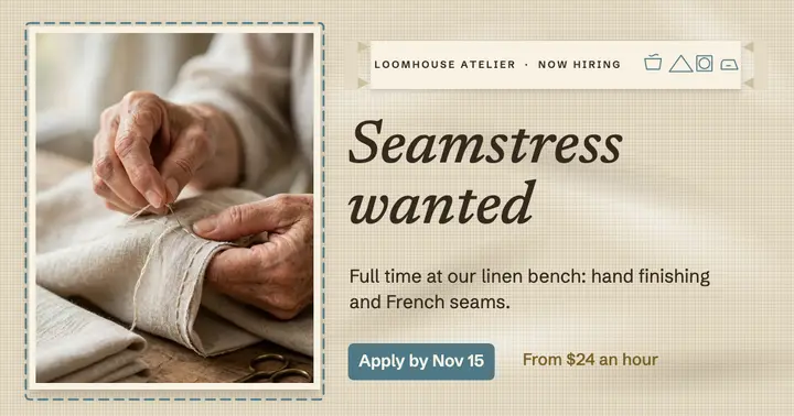 Loomhouse Atelier seamstress hiring post template