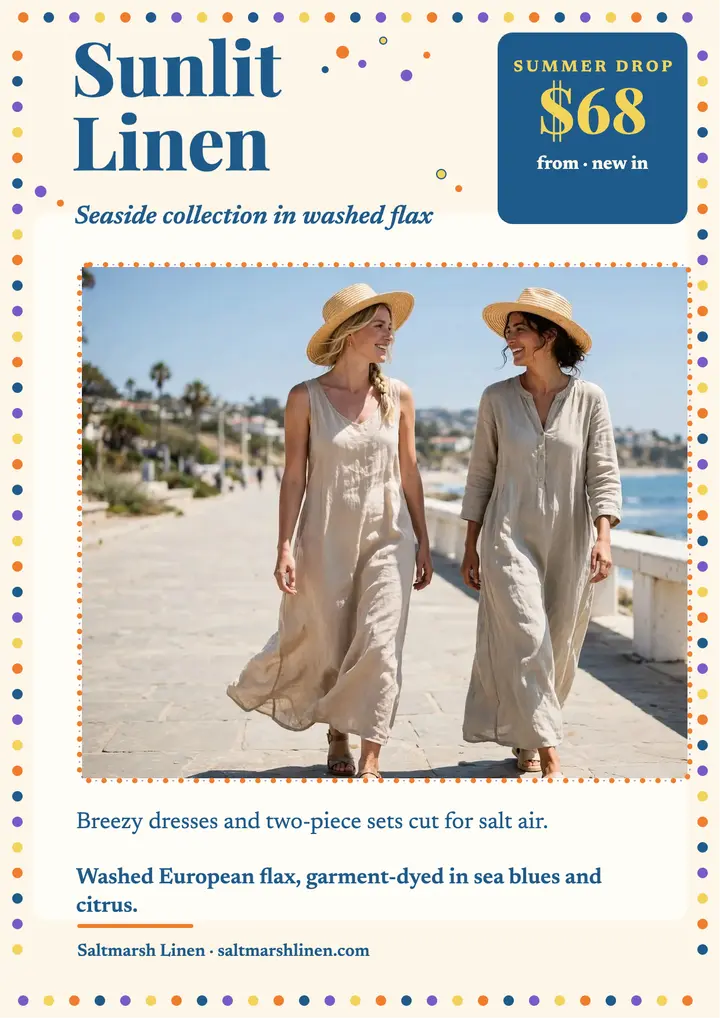 Saltmarsh Linen seaside flyer template