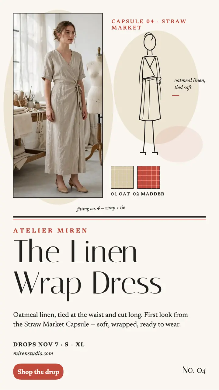 Linen wrap dress atelier story template