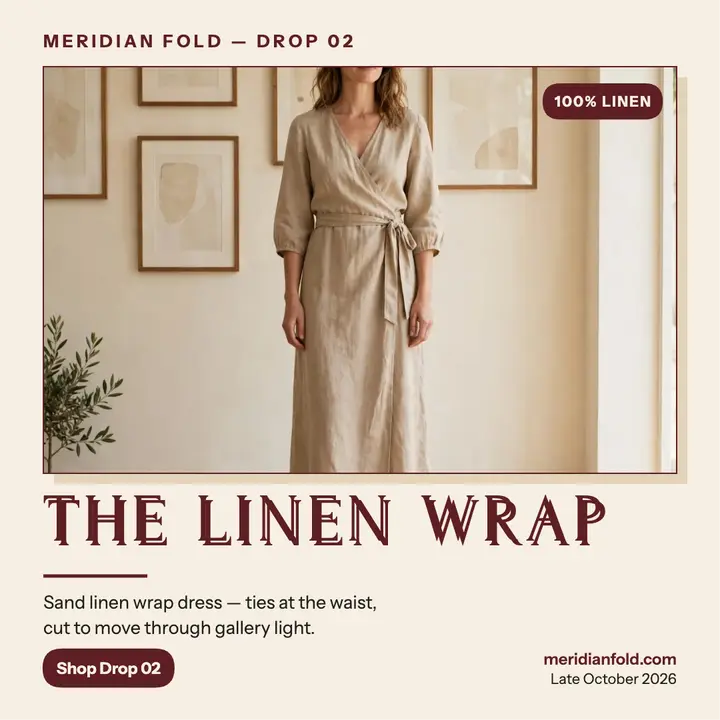 Meridian Fold linen wrap dress drop post template