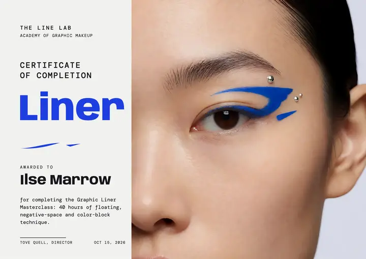 Line Lab graphic liner masterclass certificate: makeup course certificate template