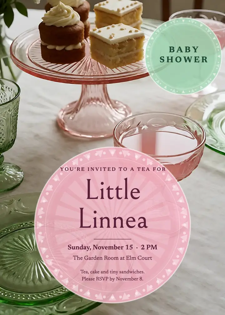 Linnea baby shower tea glass invitation template