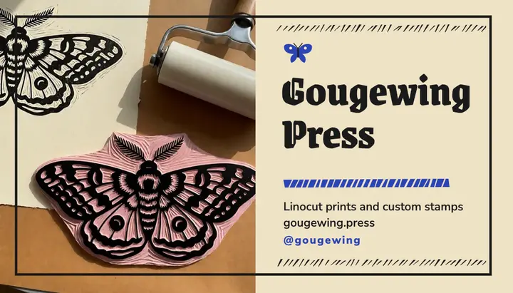 Gougewing Press linocut printmaker business card template