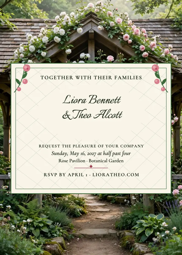 Liora and Theo rose trellis invitation template