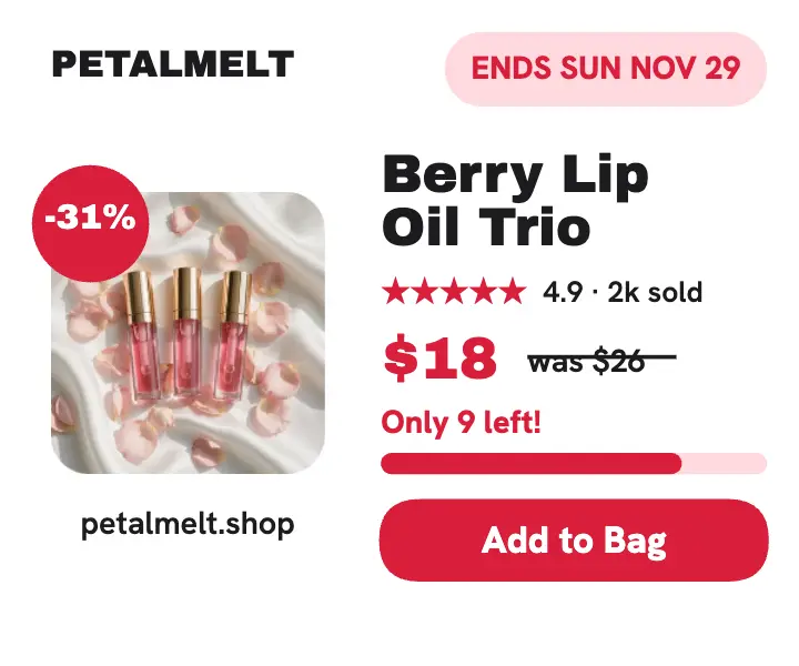 Petalmelt lip oil trio flash sale card template