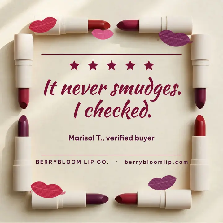 Berrybloom Lip Co. five-star review post: lipstick review post template