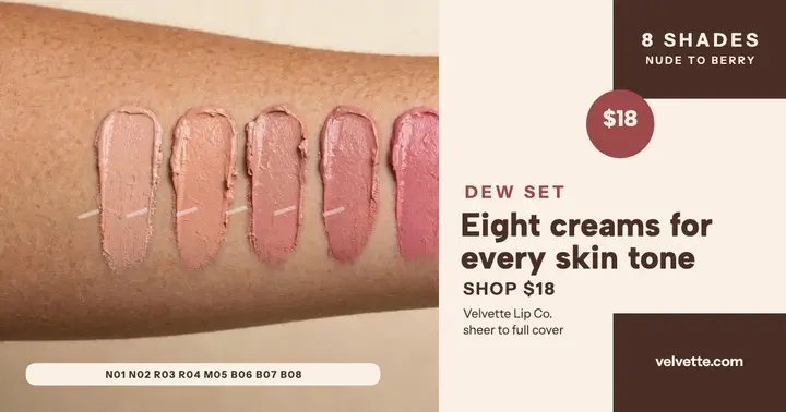 Velvette Dew Set lipstick shades arm post template