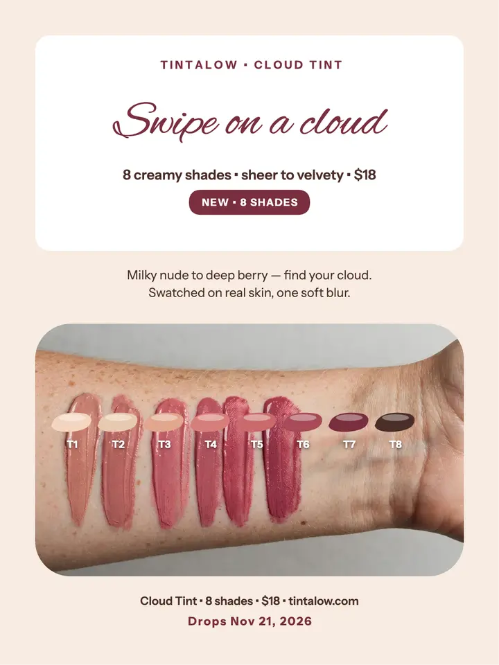 Tintalow Cloud Tint shade launch: lip tint launch template