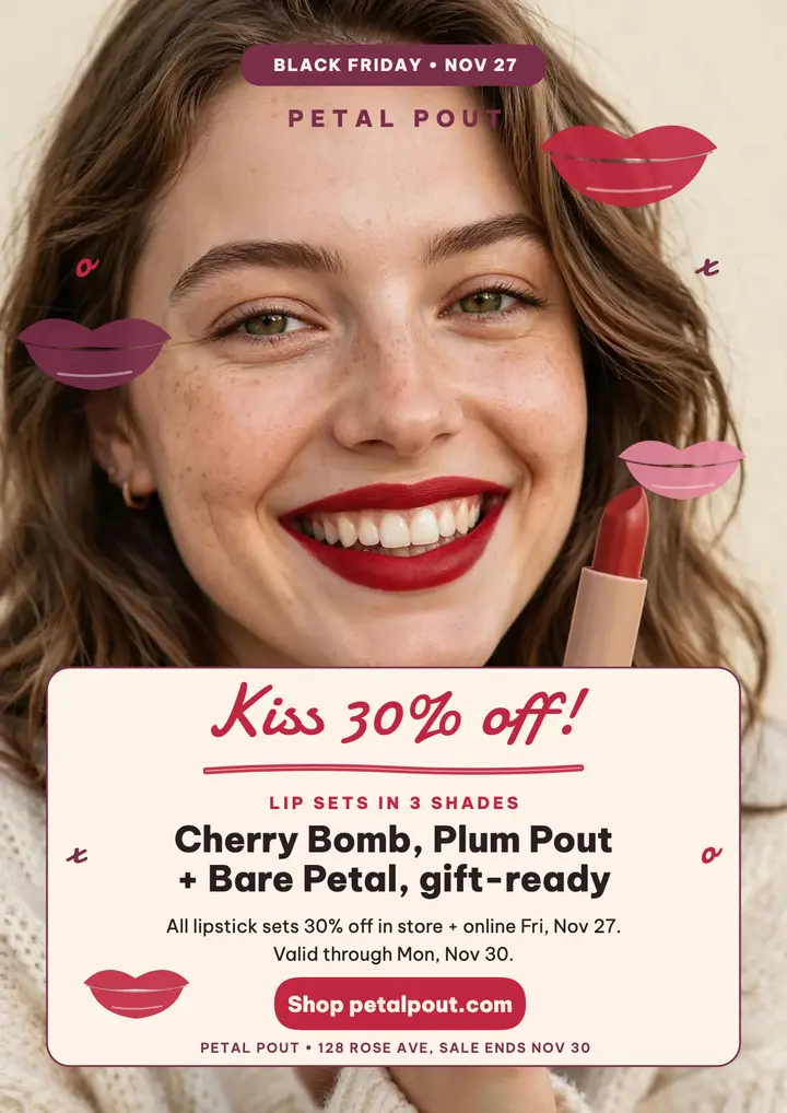 Petal Pout Black Friday lipstick sale flyer template