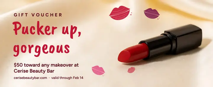 Cerise Beauty Bar kiss voucher: makeover gift voucher template