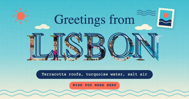 Lisbon harbor town postcard post template