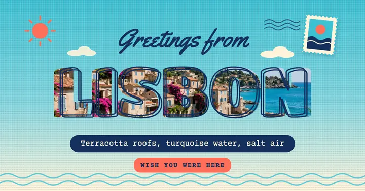 Lisbon harbor town postcard post template