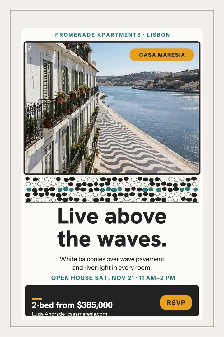 Casa Maresia Lisbon promenade open house poster: lisbon apartment poster template
