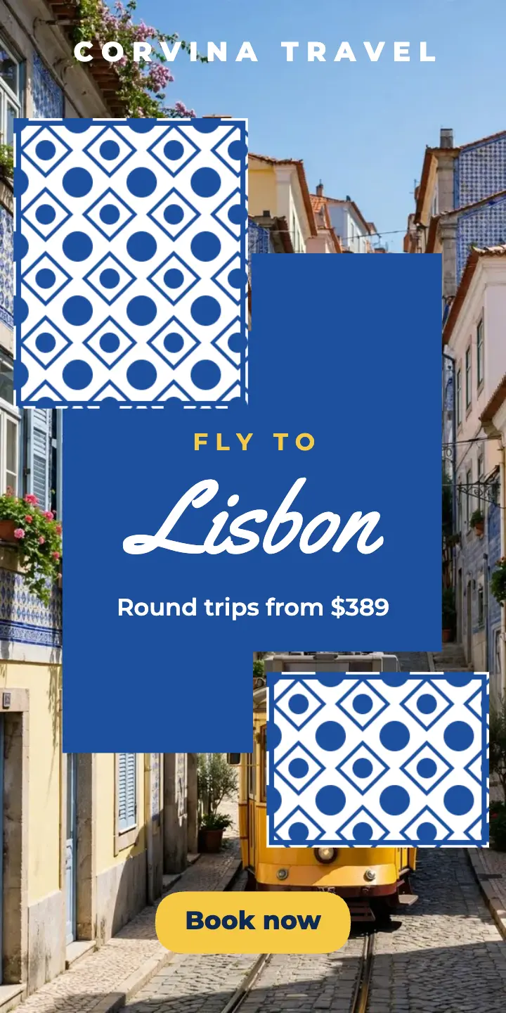 Lisbon flight deal half-page ad template