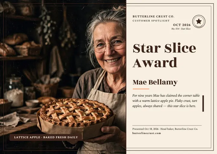 Butterline Star Slice spotlight certificate template
