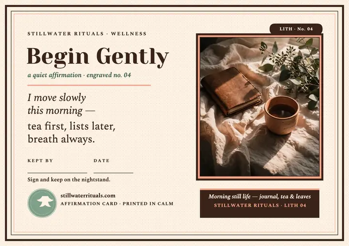Begin Gently affirmation certificate, Stillwater Rituals template