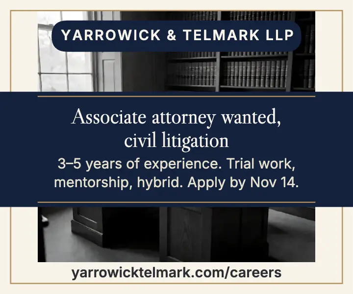 Civil litigation associate hiring ad, counsel serif template