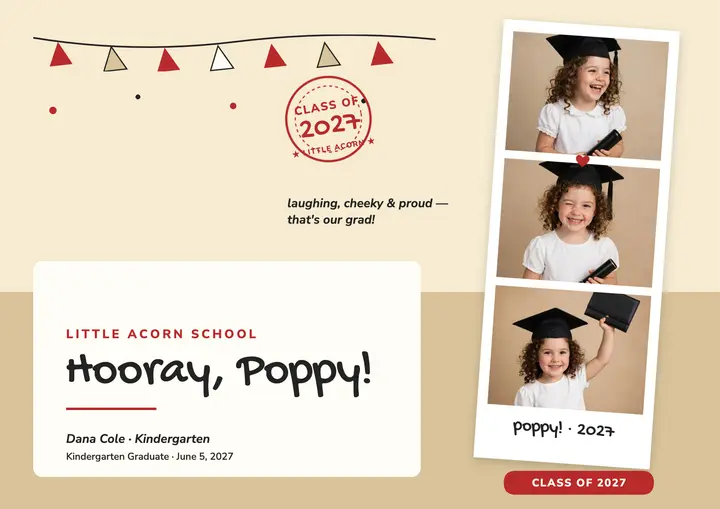 Poppy's photo booth kindergarten certificate template