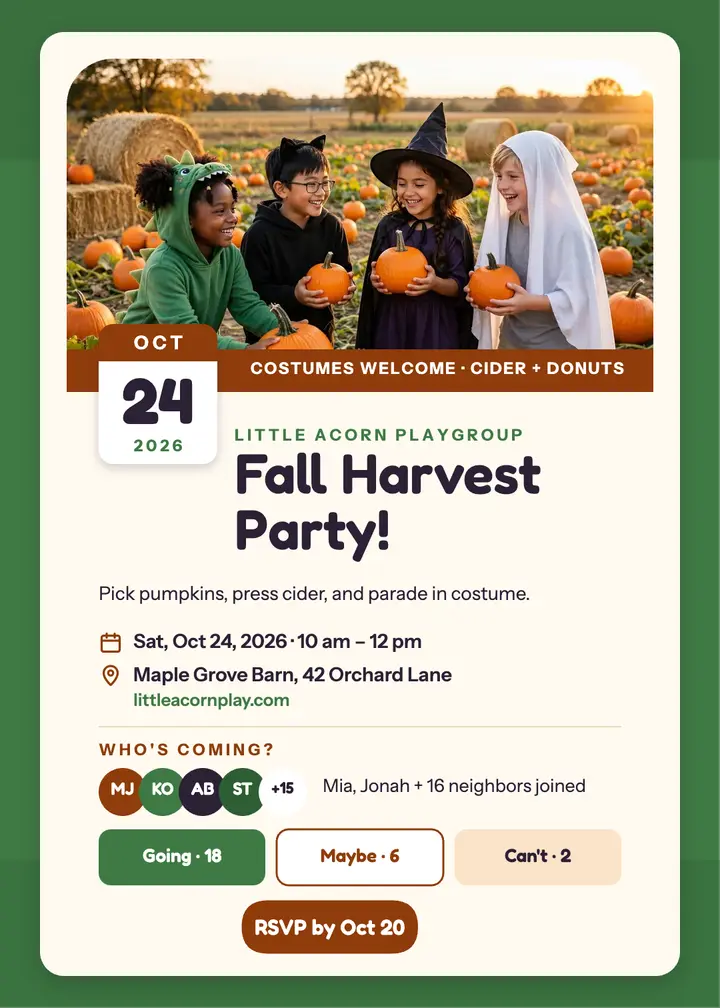 Little Acorn Harvest Party invite card template
