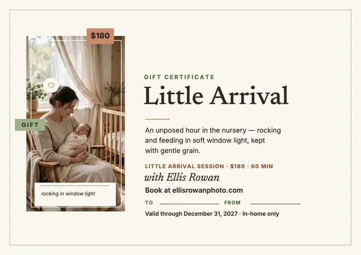 Little Arrival newborn gift certificate template