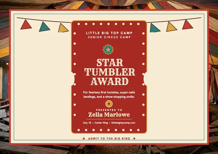 Little Big Top star tumbler certificate template