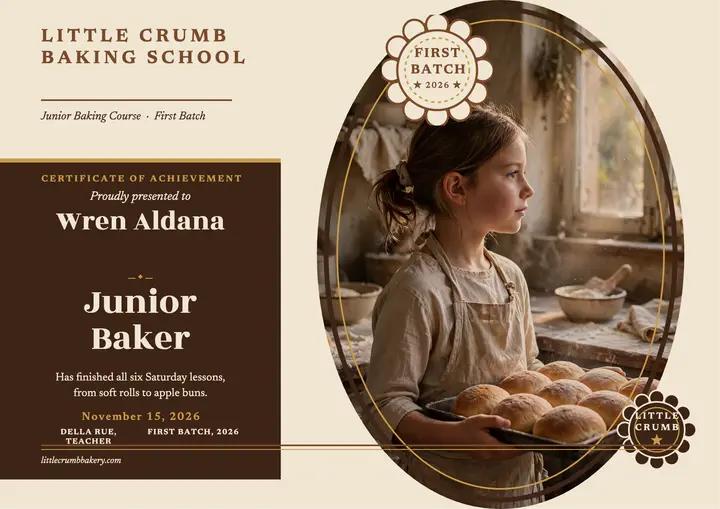 Little Crumb junior baker certificate template