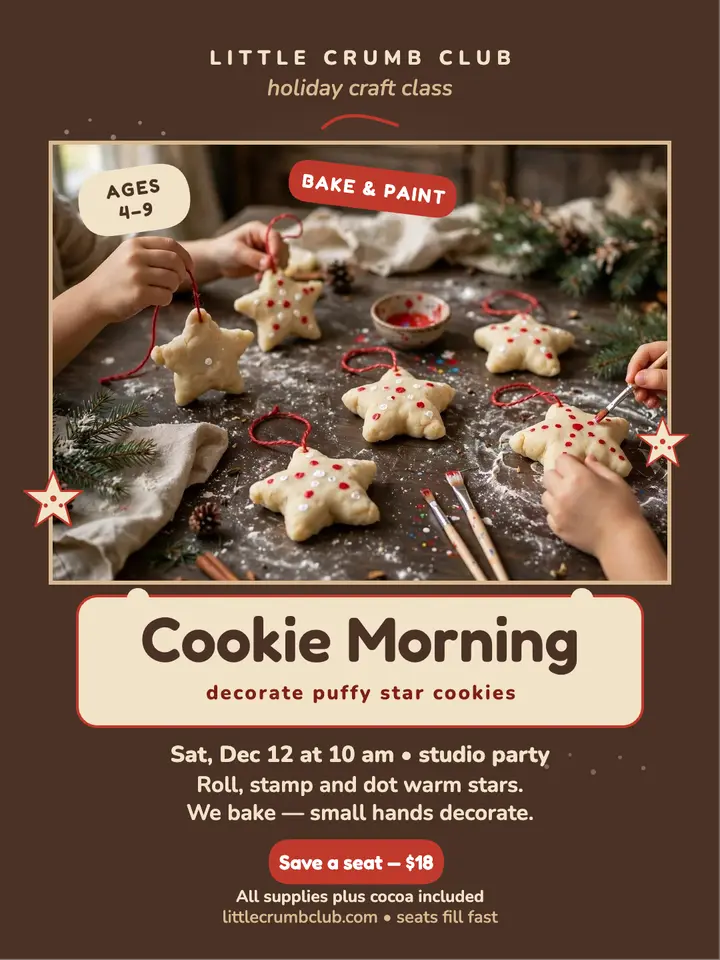Little Crumb Club cookie morning portrait: holiday craft class post template
