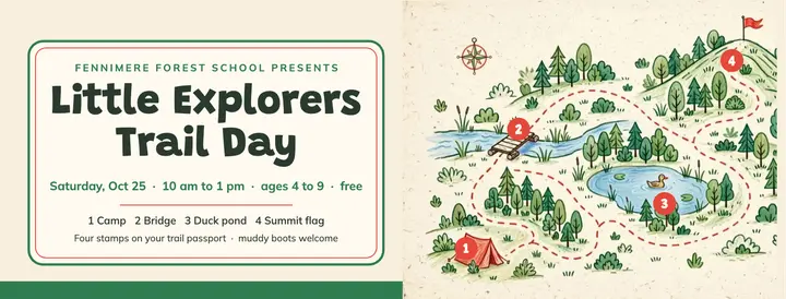 Fennimere Forest School trail day cover, pictorial map template