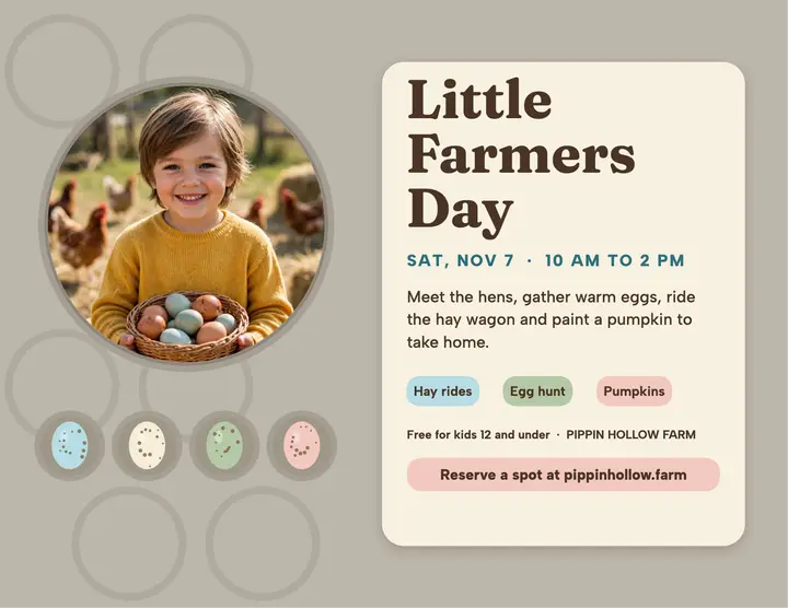 Pippin Hollow little farmers day flyer template