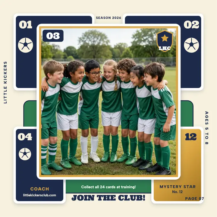 Little Kickers Club sticker album post: soccer sticker album post template