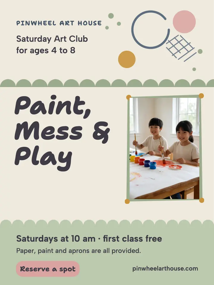 Pinwheel Art House Saturday club post: kids art class post template
