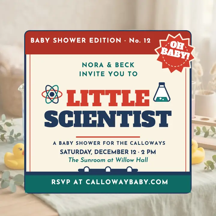 Little Scientist shower invite, Calloway template