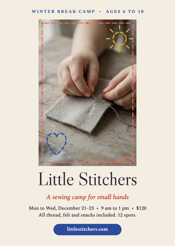 Little Stitchers winter sewing camp invitation template