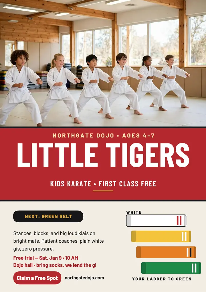 Northgate Dojo Little Tigers trial flyer template