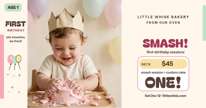 Little Whisk cake smash first birthday post template