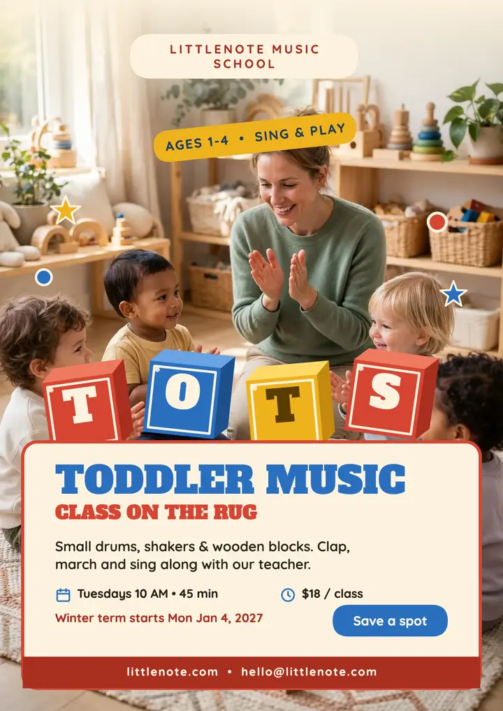 Littlenote toddler music class blocks flyer template