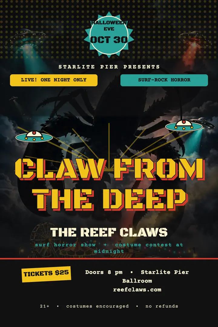 Reef Claws Halloween gig poster template