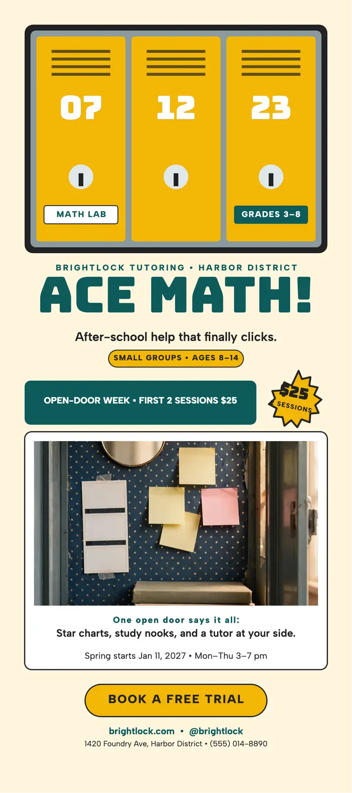Brightlock math tutoring locker rack card: tutoring rack card template