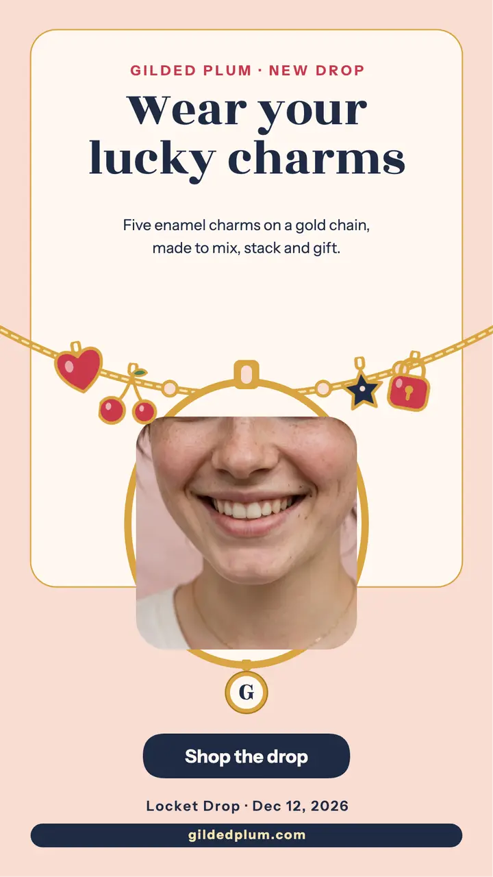 Gilded Plum charm necklace drop story template