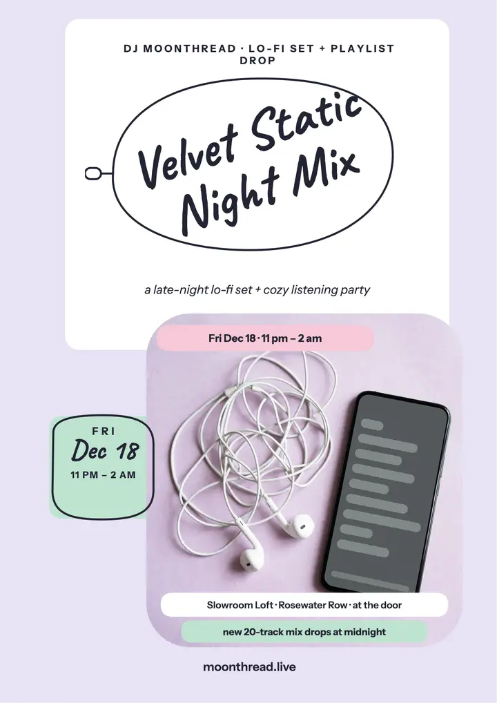 Moonthread Velvet Static Night lo-fi flyer: lo-fi dj night flyer template