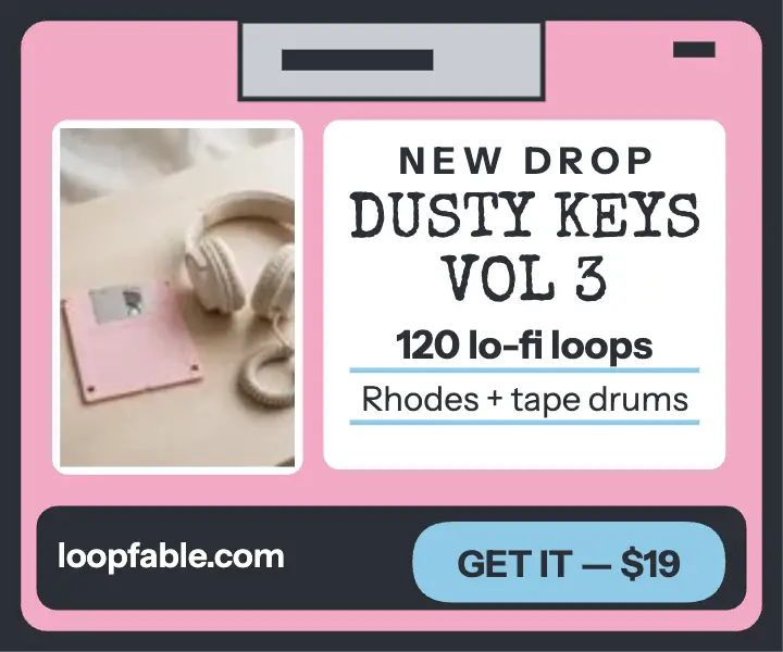 Loopfable Dusty Keys floppy ad template