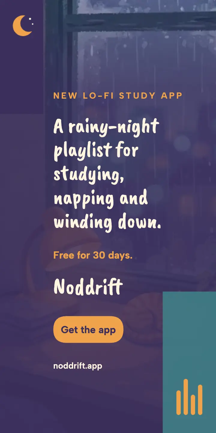 Noddrift lo-fi study app launch half-page ad template