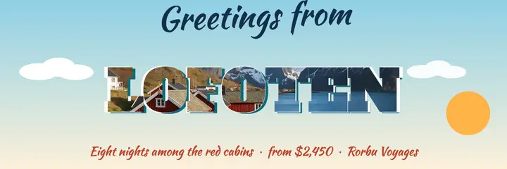 Greetings from Lofoten travel X header, photo-fill letters template