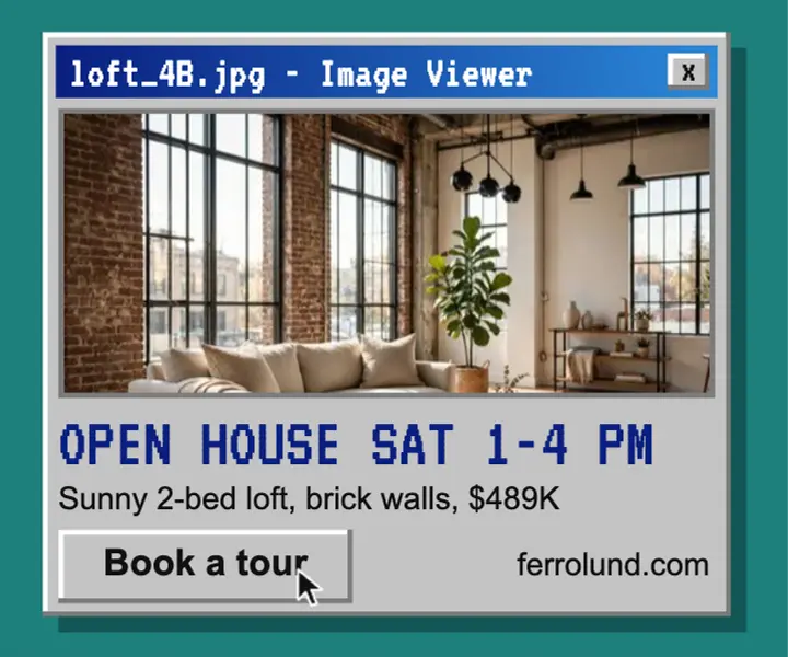 Ferrolund loft open house retro OS ad template