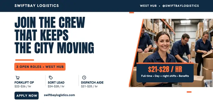 Swiftbay Logistics warehouse crew hiring post: warehouse hiring post template