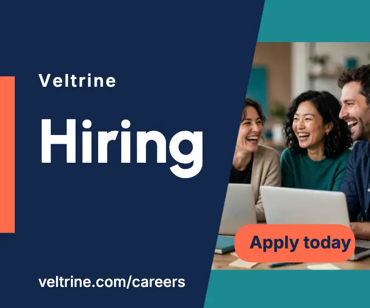 Veltrine hiring display ad, clean corporate template