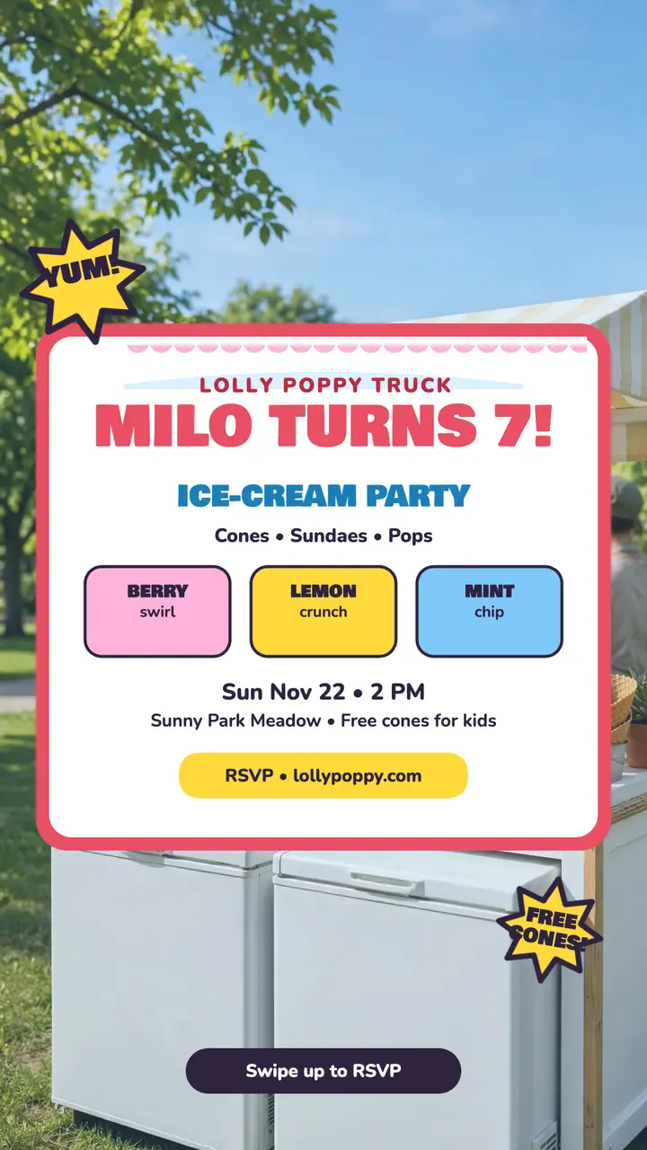 Milo turns seven ice-cream truck invite template