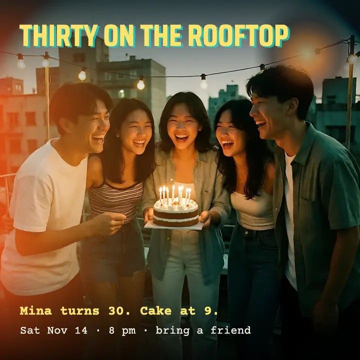 Thirty on the rooftop film-look invite template