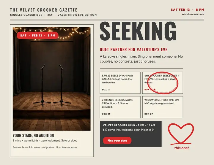 Velvet Crooner karaoke singles night flyer template
